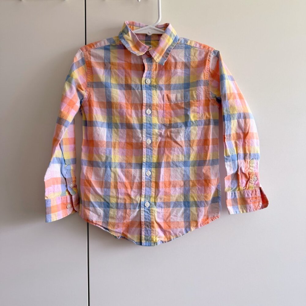 Janie and Jack Toddler Boys Button Down Dress Shirt Plaid Sunshine Size 4T